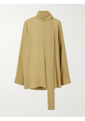 TOTEME - Tie-detailed Crepe Shirt - Brown - DK32,DK34,DK36,DK38,DK40,DK42