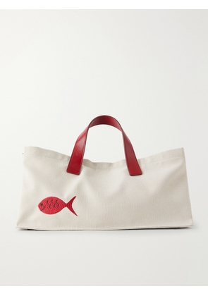STAUD - +da Adolfo Port Logo Embroidered Canvas Tote - White - One size