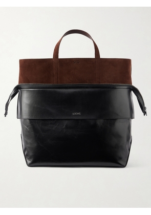 LOEWE - Switch Large Suede-trimmed Crinkled Leather Tote - Black - One size