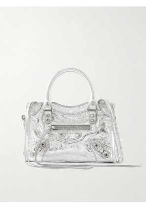 Balenciaga - Le City Nano Embellished Crinkled-leather Shoulder Bag - Silver - One size