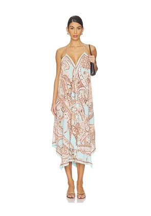 L'AGENCE Elise Midi Dress in Blue,Brown. Size S. Also in XS, M, L.