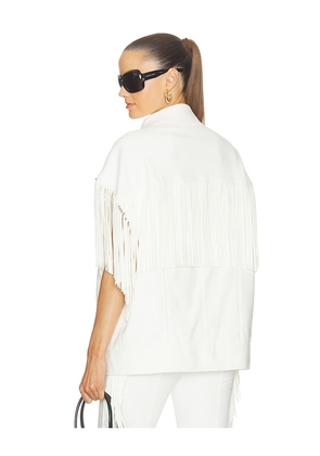 Norma Kamali Sleeveless Oversized Jean Jacket in White. Size XXS. Also in XS, S, M, L.
