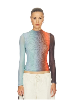 ROAME. Evie Mesh Long Sleeve Top in Blue. Size XS. Also in S, M, L.