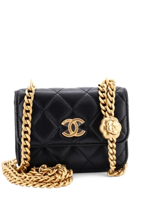 CHANEL Pre-Owned Sweet Camellia Flap Clutch with Chain Quilted Lambskin Mini crossbody bag - Black