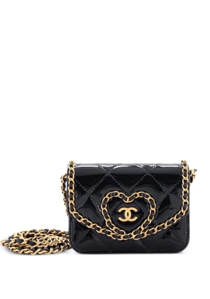 CHANEL Pre-Owned Heart Chain Flap Bag Quilted Patent Mini crossbody bag - Black