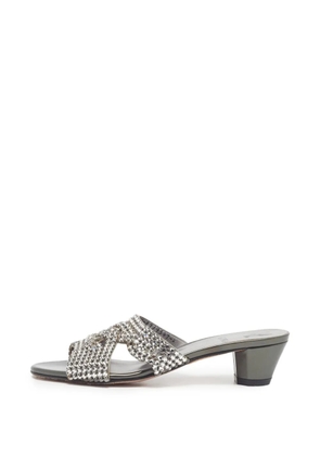 Gina crystal-embellished leather slide sandals - Silver