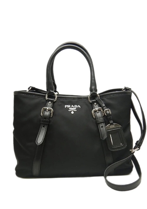 Prada Pre-Owned 2010-2026 Soft Calf Trimmed Tessuto satchel - Black