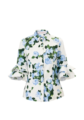 Carolina Herrera floral-print ruffle-sleeve shirt - White