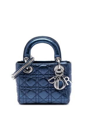 Christian Dior Pre-Owned 2014 Mini Metallic Crinkled Lambskin Cannage Lady Dior satchel - Blue