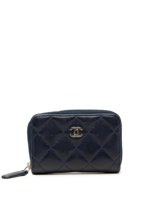 CHANEL Pre-Owned 2017-2018 CC Quilted Caviar Zip Purse coin pouch - Blue