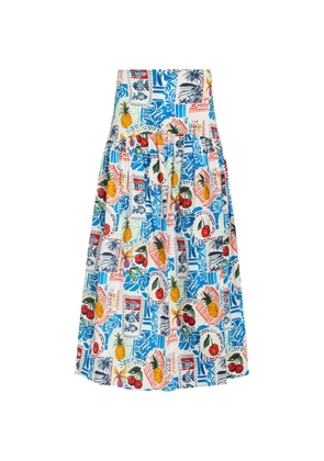 Marie Oliver Vicki postcard-print midi skirt - White