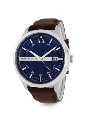 Armani Exchange leather-strap 46mm watch - Blue