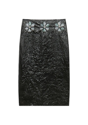 Marni black crinkled midi-skirt with daisy details