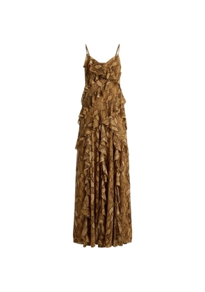 Lauren Ralph Lauren python-print ruffle-trimmed maxi dress - Brown