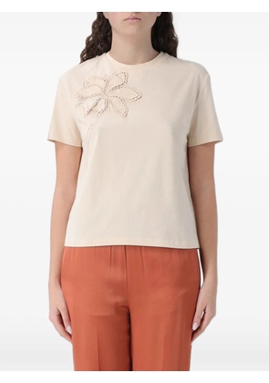 TWINSET flower-embroidered T-shirt - Neutrals