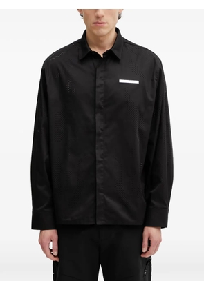 HELIOT EMIL Alsoran perforated-detail logo-plaque shirt - Black