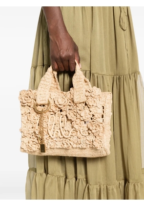 Chloé Summer Banana floral-crochet raffia tote bag - Neutrals