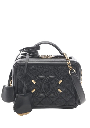 CHANEL Pre-Owned 2018-2019 Small Caviar CC Filigree Vanity Case satchel - Black