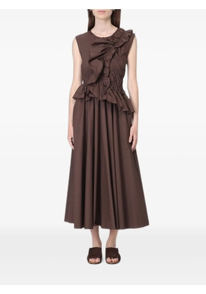 MeimeiJ ruffled shirred-bodice midi dress - Brown