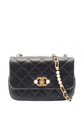 CHANEL Pre-Owned 2021-2026 Mini Glazed Calfskin Pearl Side Flap crossbody bag - Black