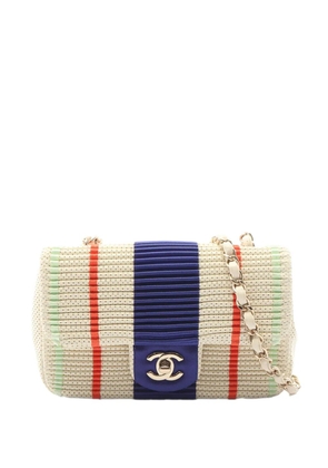 CHANEL Pre-Owned 2019 Mini Rectangular Classic Pleated Perforated Lambskin Single Flap crossbody bag - Neutrals