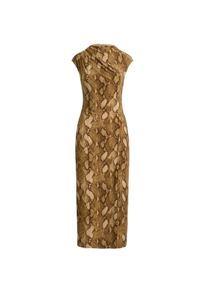Lauren Ralph Lauren python-print jersey cap-sleeve midi dress - Brown