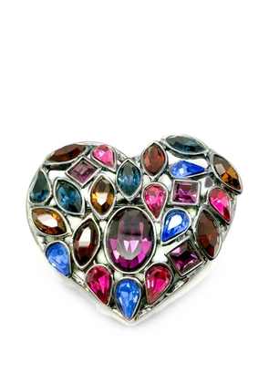 Jennifer Gibson Jewellery 1980s heart-motif crystal-embellished brooch - Silver