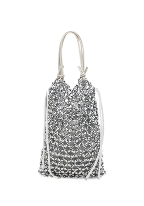STAUD Karla beaded-mesh drawstring tote bag - Silver