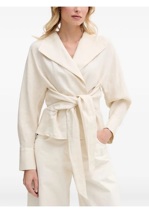 Pedro Del Hierro tie-waist shawl-collar top - White