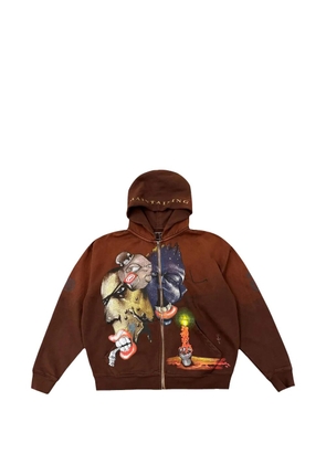 Travis Scott x Ecko Maintaining graphic-print zip-up hoodie - Brown
