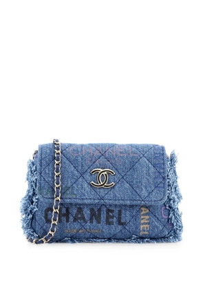 CHANEL Pre-Owned Denim Mood Flap Clutch with Chain Logo Printed Quilted Fringe Denim crossbody bag - Blue