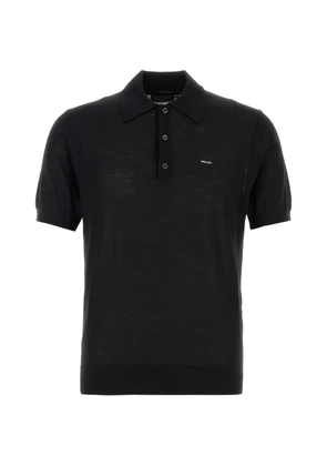 Prada logo-print short-sleeve wool polo shirt - Black