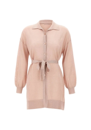 Kangra belted lurex-knit cardi-coat - Pink