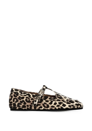 GANNI leopard-print buckle-fastening ballet flats - Neutrals