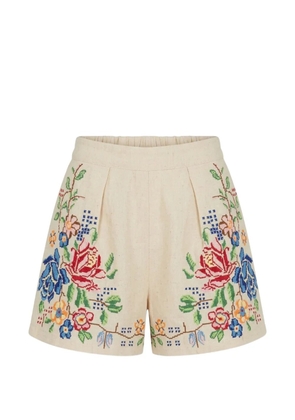 orsina floral-embroidered pleated shorts - Neutrals
