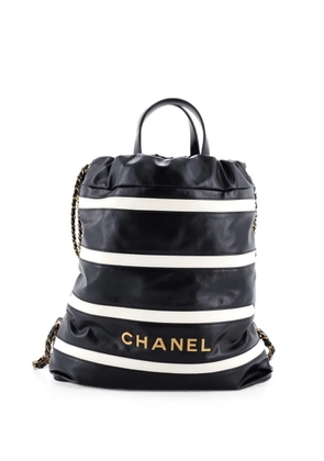 CHANEL Pre-Owned 22 Chain Striped Shiny Calfskin Medium backpack - Black