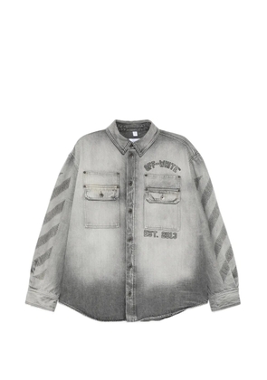 Off-White Diagonals-print embroidered denim military jacket - Grey