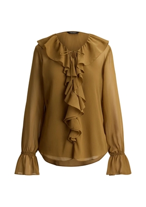 Lauren Ralph Lauren ruffle-trim crinkle blouse - Brown