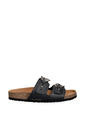 Love Moschino heart-buckle leather slides - Black