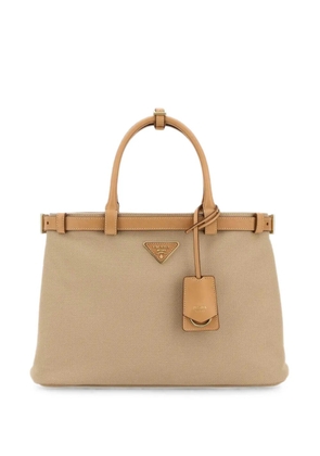 Prada medium logo-plaque canvas tote bag - Neutrals