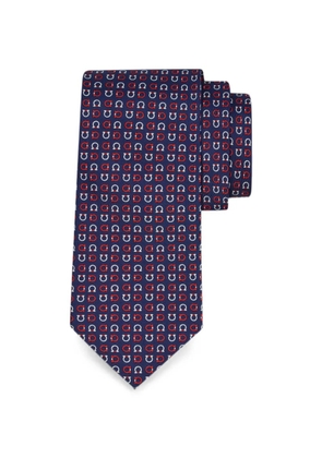 Ferragamo Gancini print silk tie - Blue