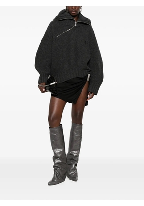 The Attico asymmetric-zip ribbed-knit sweater - Grey