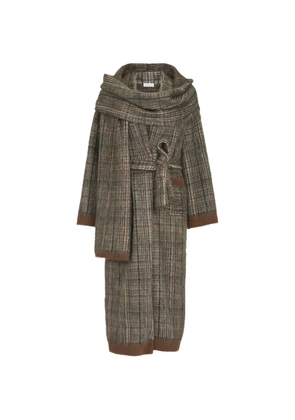 Brunello Cucinelli mohair and wool Prince-of-Wales double-knit coat with scarf - Neutrals