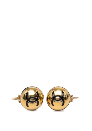 CHANEL Pre-Owned 1950-1970 CC Gold Plated Enamel Button Clip On Earrings costume earrings