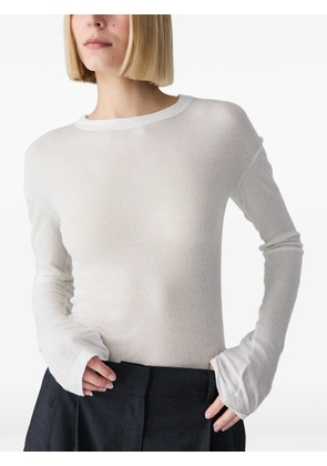 Vera Wang ribbed long-sleeve cotton T-shirt - Neutrals