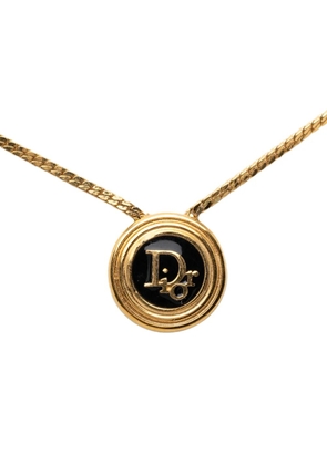 Christian Dior Pre-Owned 20th Century Gold Plated Enamel Logo Round Pendant Necklace costume necklace - Black