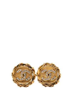 CHANEL Pre-Owned 1980-1990 CC Gold Plated Strass Clip On Earrings costume earrings