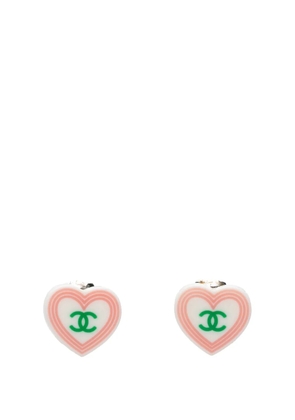 CHANEL Pre-Owned 2004 CC Resin Heart Clip On Earrings costume earrings - White
