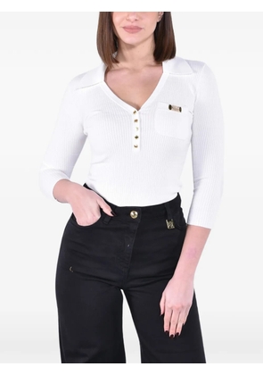 Elisabetta Franchi ribbed-knit polo top - White