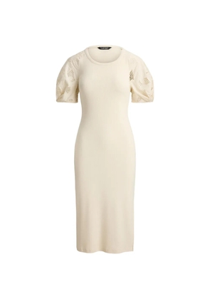 Lauren Ralph Lauren rib-knit eyelet-embroidered midi dress - Neutrals